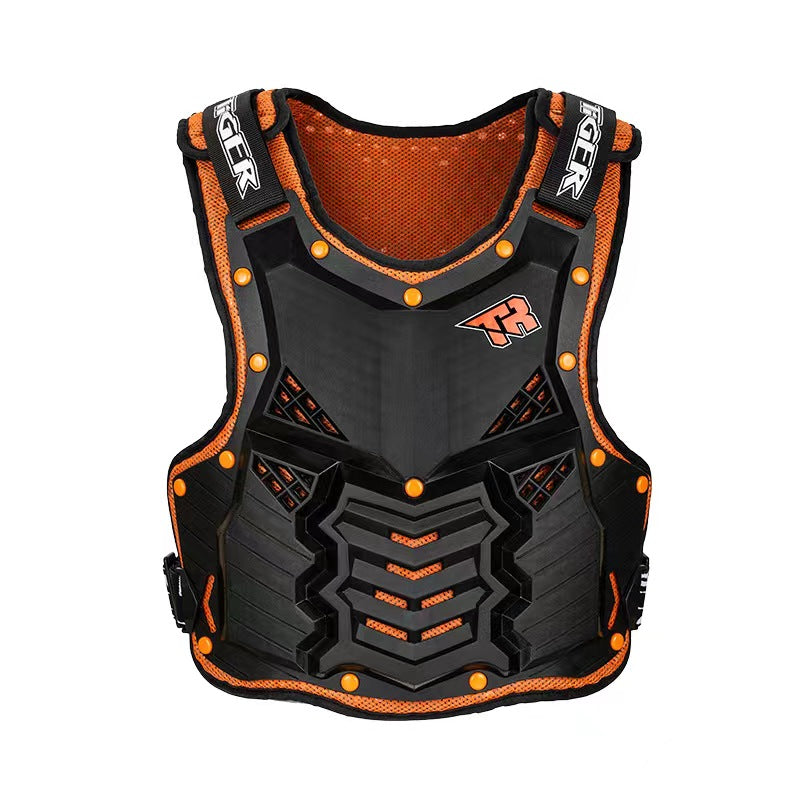 Motorcycle Dirtbike Tiger Protection Vest (Body Chest )Adjustment, Hook and loop thigh, upper calf and alower calf straps. Construction, Open-back design, shin coverage. Protection